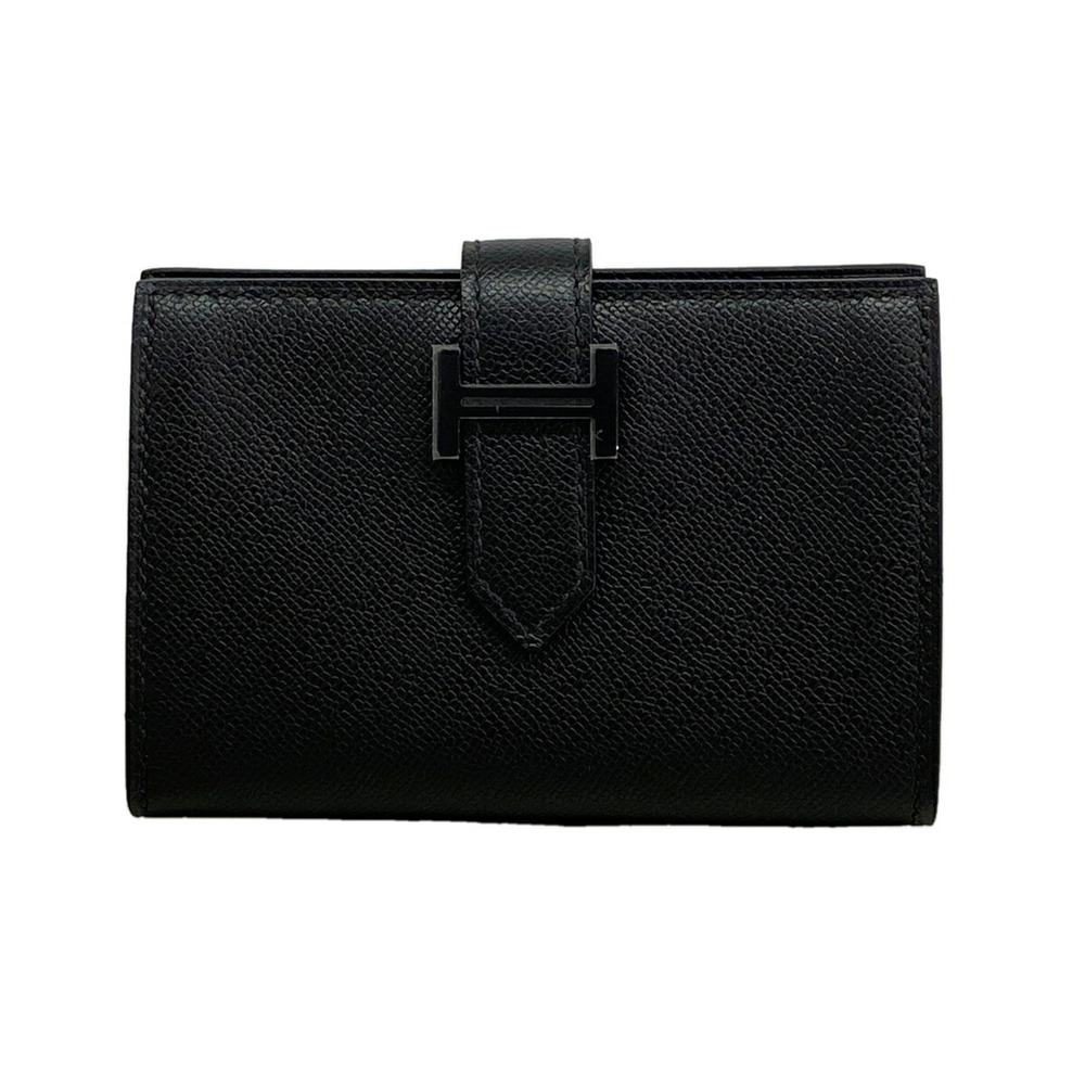 Hermes Bearn Mini Monochrome Card Case, Veau Madame Leather, So Black, K Stam...